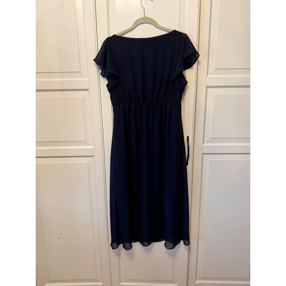 Adrianna Papell Navy Blue Flutter Sleeve Empire Waist Chiffon Midi Dress Size 10 - Picture 7 of 11